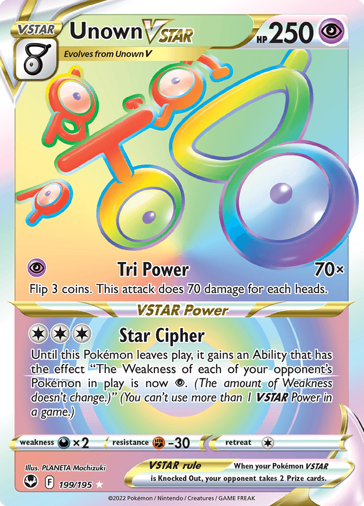 Silver Tempest Rainbow Secret Unown VSTAR 199