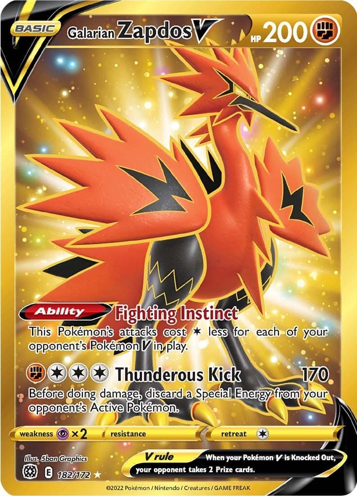 Brilliant Stars Galarian Zapdos V Gold 182