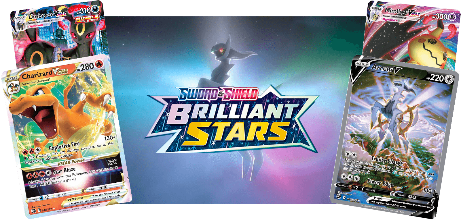 Brilliant Stars Pokémon TCG expansion logo and key art featuring Arceus VSTAR