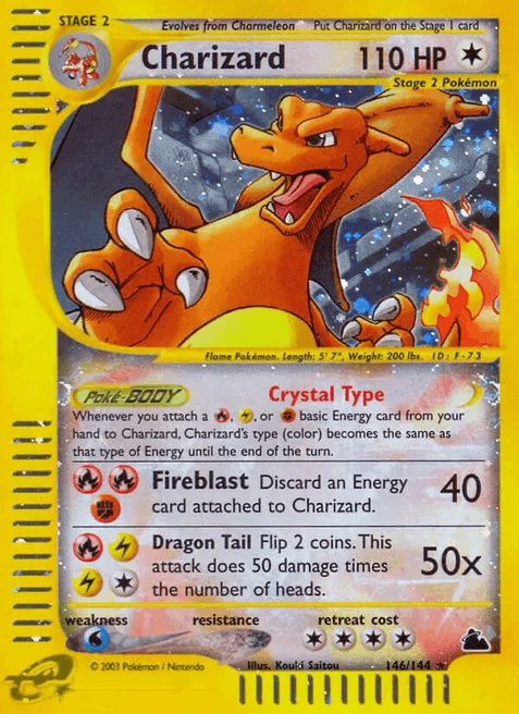 Crystal Charizard holofoil card from the Skyridge expansion with a sparkling crystal background
