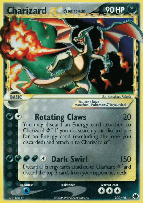 Charizard Star Delta Species holofoil card from the EX Dragon Frontiers expansion, a shiny chase card from the EX Series