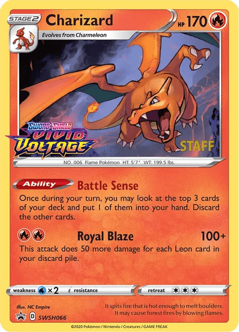 Charizard SWSH066 Prerelease Staff promo card from the Sword & Shield era