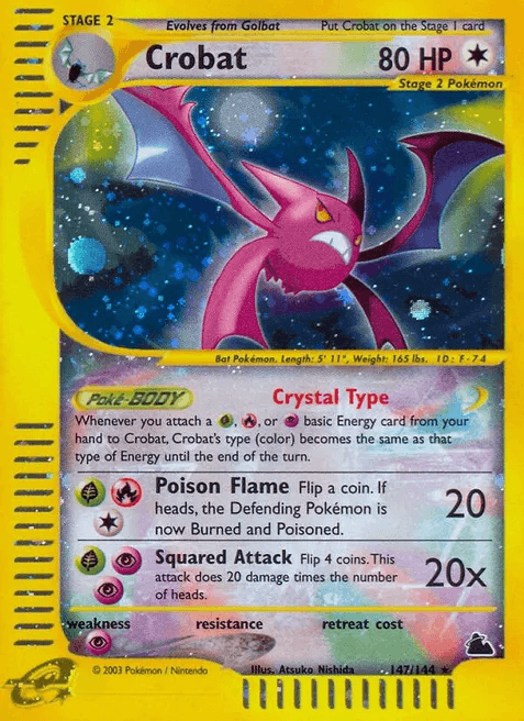 Crystal Crobat holofoil card from the Skyridge expansion with a sparkling crystal background