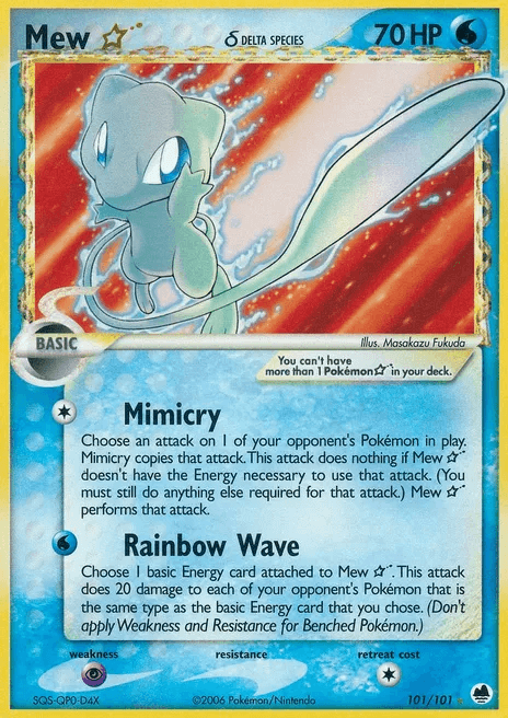 Mew Star Delta Species holofoil card from the rare EX Dragon Frontiers expansion