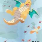 Pokemon Dragonite poster TCG alt art flying with spearows