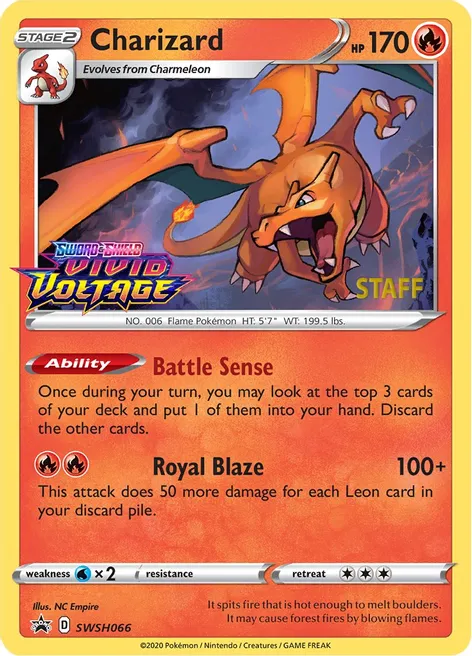 Charizard - SWSH066 (Prerelease Promo) [Staff] - SWSH: Sword & Shield Promo Cards (SWSD) card as number 15 on Palette Town's most expensive Pokémon card list of March 2023