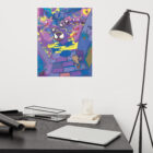 Ghost Pokémon poster featuring Gastly, Haunter, and Gengar dancing at night while Meowth watches in secret. Available in 5x7, 8x10, 11x14, 16x20, 18x24, and 24x36 sizes with options of glossy or matte finish.